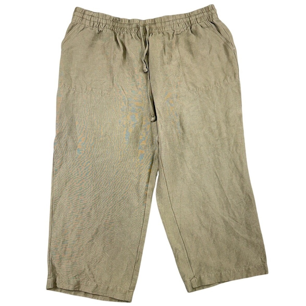 Christopher & Banks Khaki Linen Blend Drawstring Cropped Pants Size M RN 63823